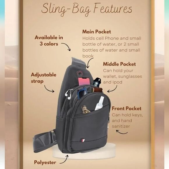 Westend Grey Nylon Unisex Crossbody Sling Bag NWOT - Picture 3 of 12